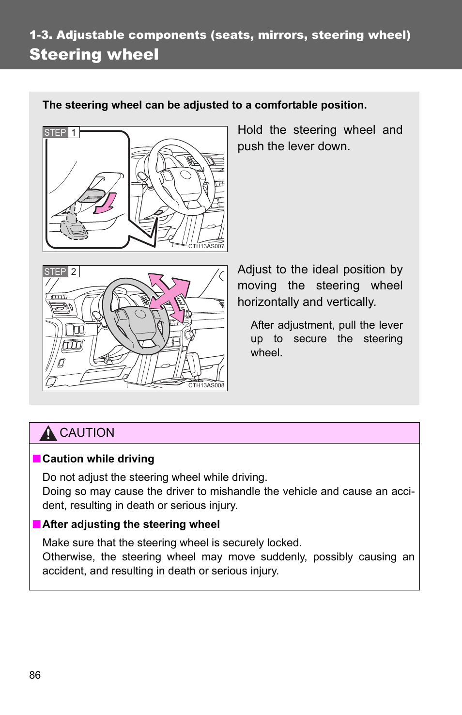 Steering wheel, Caution | TOYOTA 2011 4Runner User Manual | Page 111 / 697