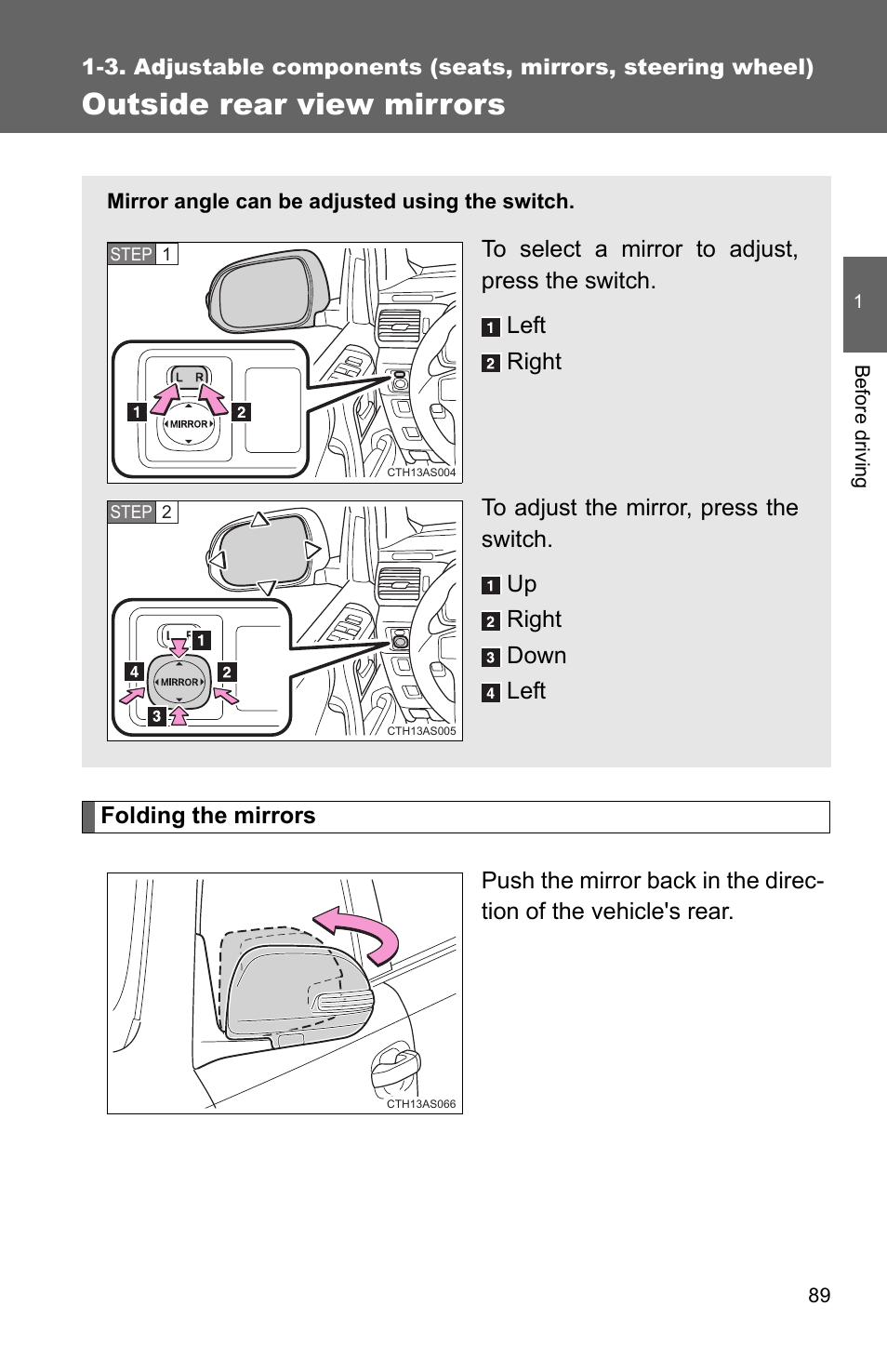 Outside rear view mirrors | TOYOTA 2011 4Runner User Manual | Page 114 / 697