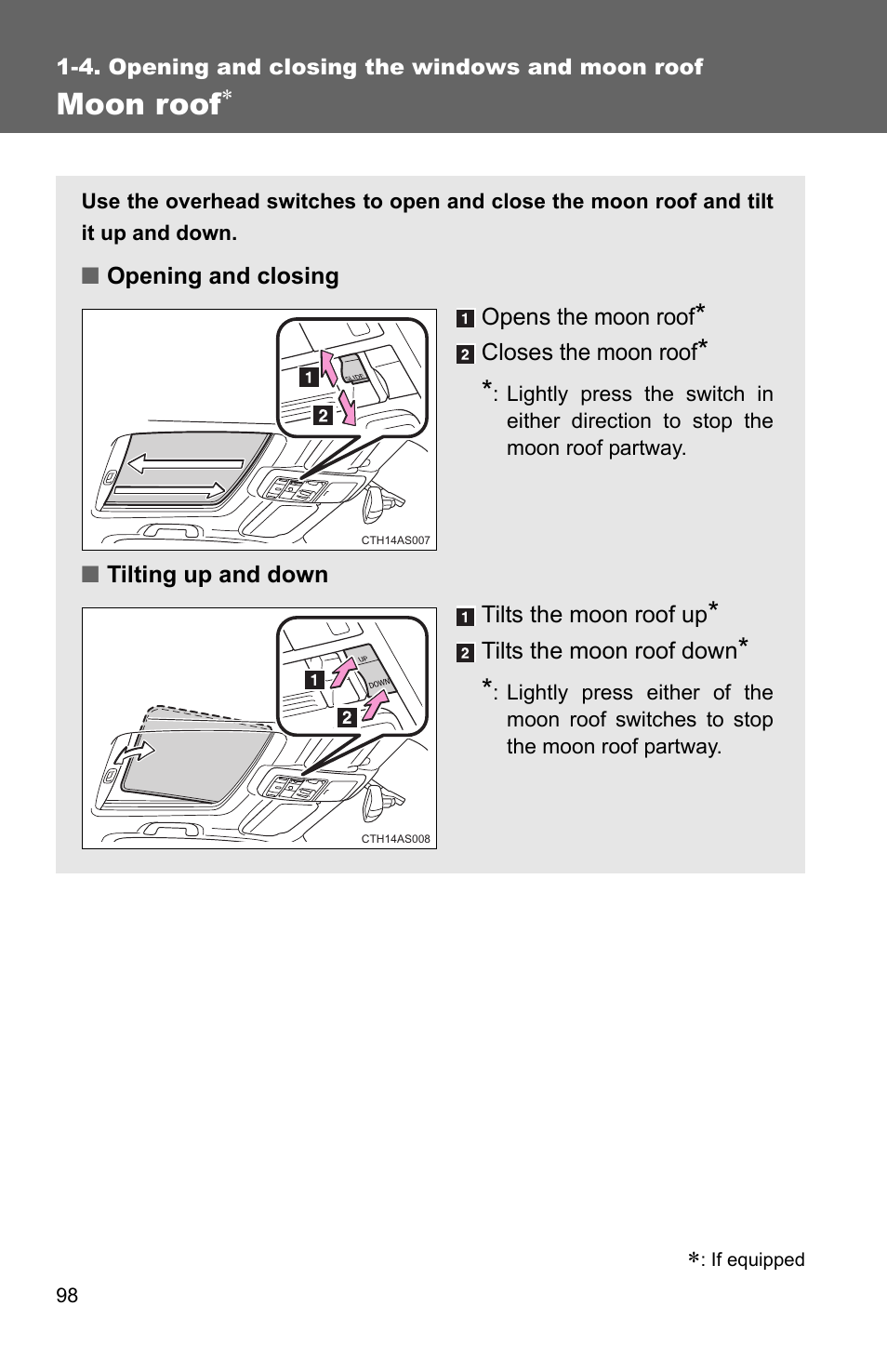 Moon roof | TOYOTA 2011 4Runner User Manual | Page 123 / 697