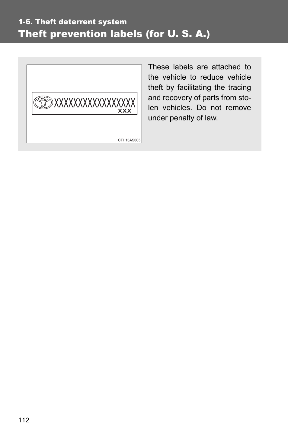 Theft prevention labels (for u. s. a.) | TOYOTA 2011 4Runner User Manual | Page 137 / 697