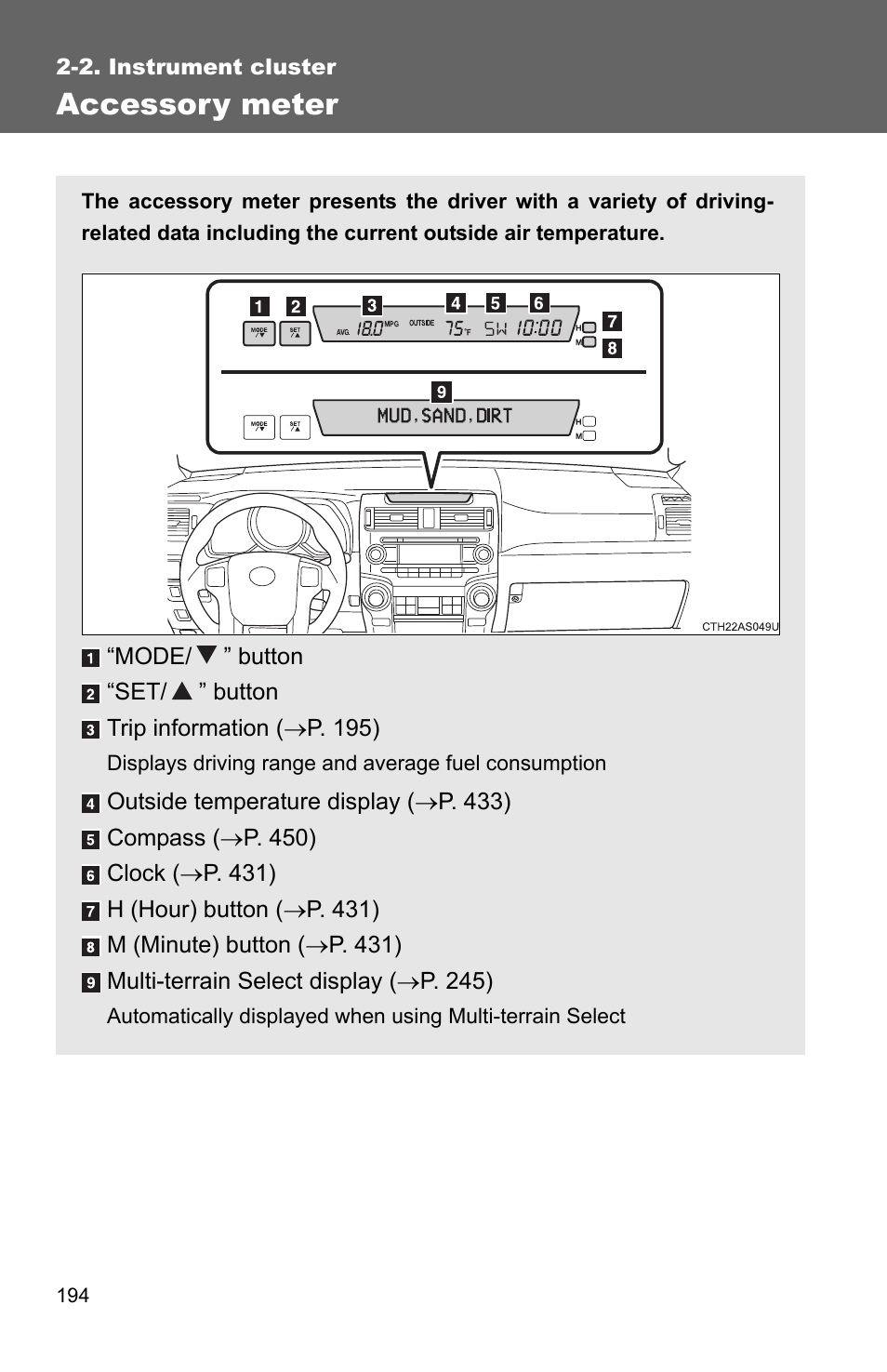 Accessory meter | TOYOTA 2011 4Runner User Manual | Page 218 / 697