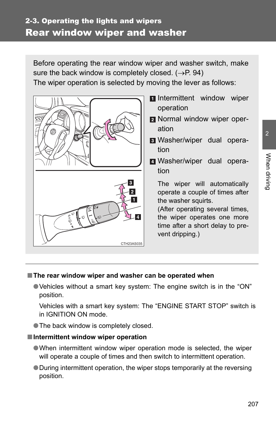 Rear window wiper and washer | TOYOTA 2011 4Runner User Manual | Page 231 / 697