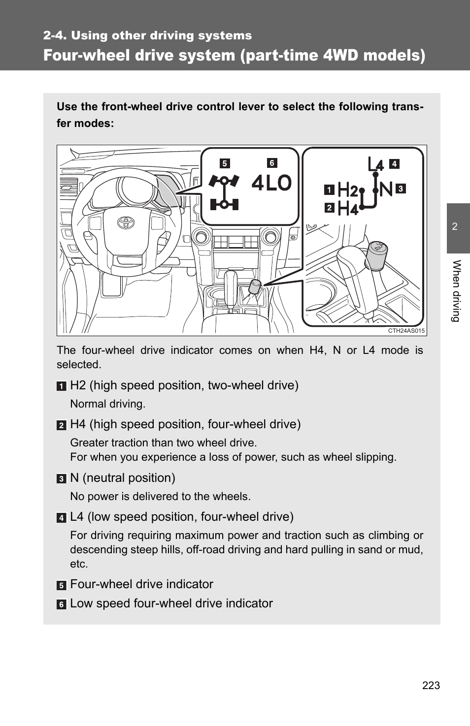 Four-wheel drive system (part-time 4wd models) | TOYOTA 2011 4Runner User Manual | Page 247 / 697