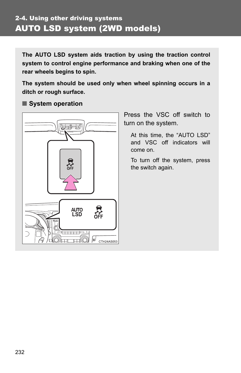 Auto lsd system (2wd models) | TOYOTA 2011 4Runner User Manual | Page 256 / 697