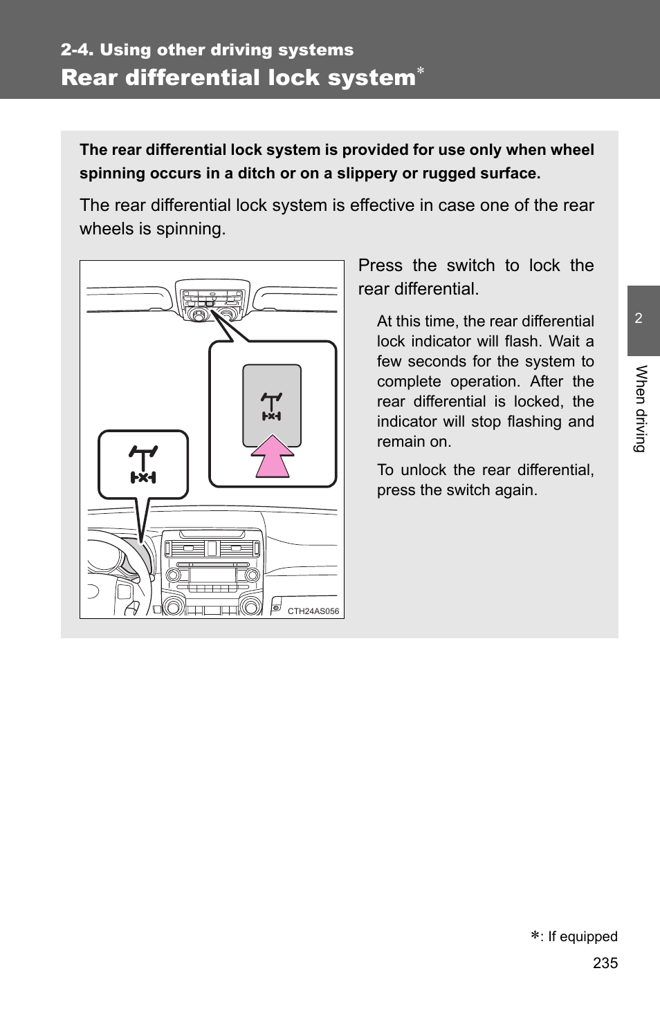 Rear differential lock system | TOYOTA 2011 4Runner User Manual | Page 259 / 697