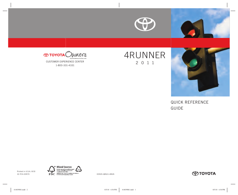 Quick reference pocket guide, 4runner, Quick reference guide | TOYOTA 2011 4Runner User Manual | Page 29 / 697