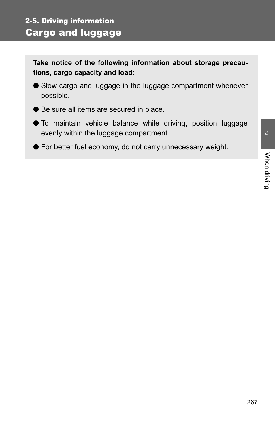 Cargo and luggage | TOYOTA 2011 4Runner User Manual | Page 291 / 697