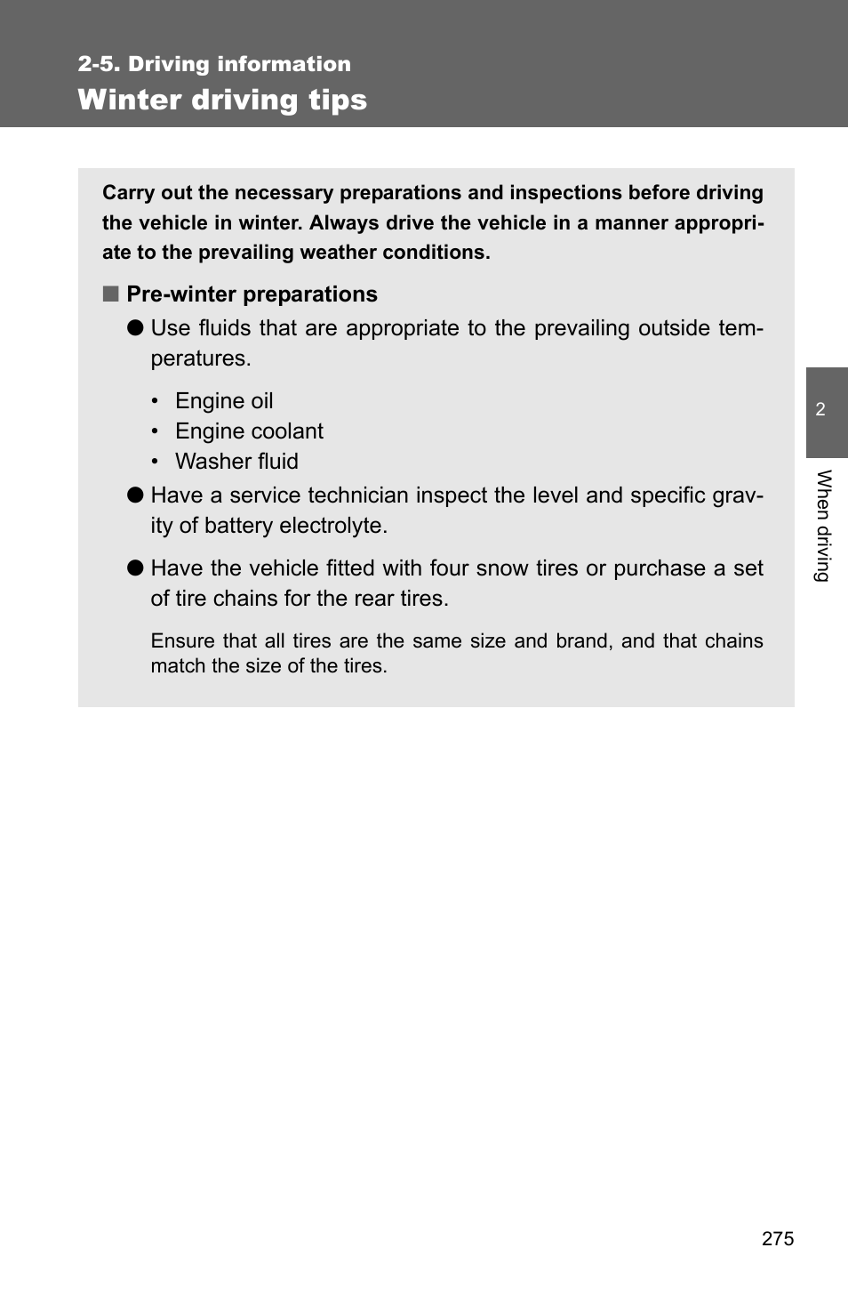 Winter driving tips | TOYOTA 2011 4Runner User Manual | Page 299 / 697