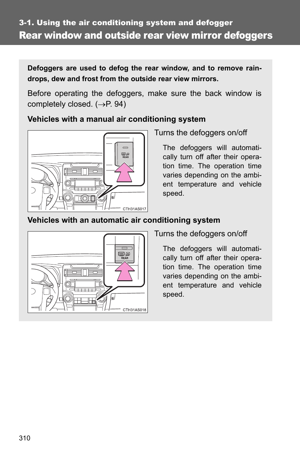 Rear window and outside rear view mirror defoggers | TOYOTA 2011 4Runner User Manual | Page 332 / 697