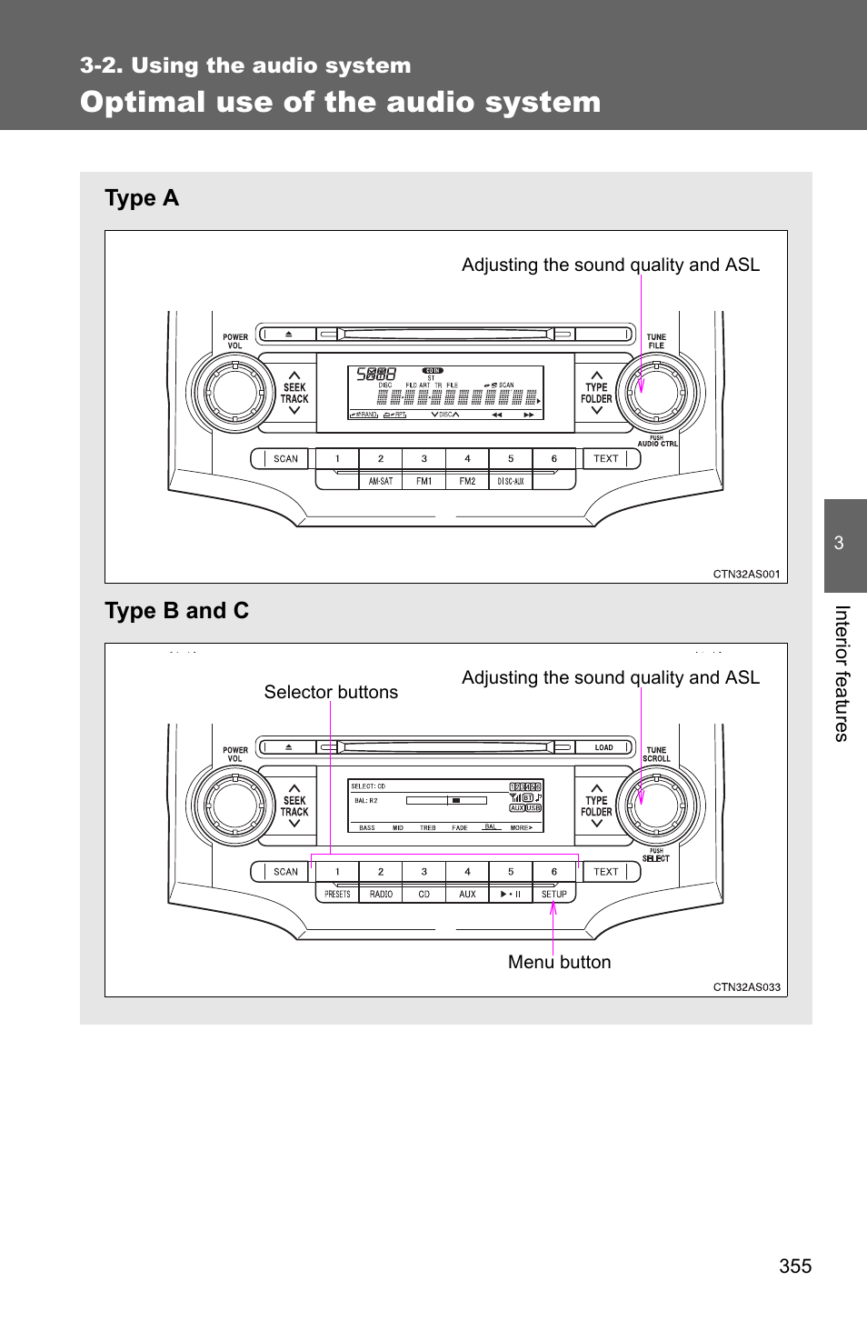 P. 355, Optimal use of the audio system | TOYOTA 2011 4Runner User Manual | Page 377 / 697