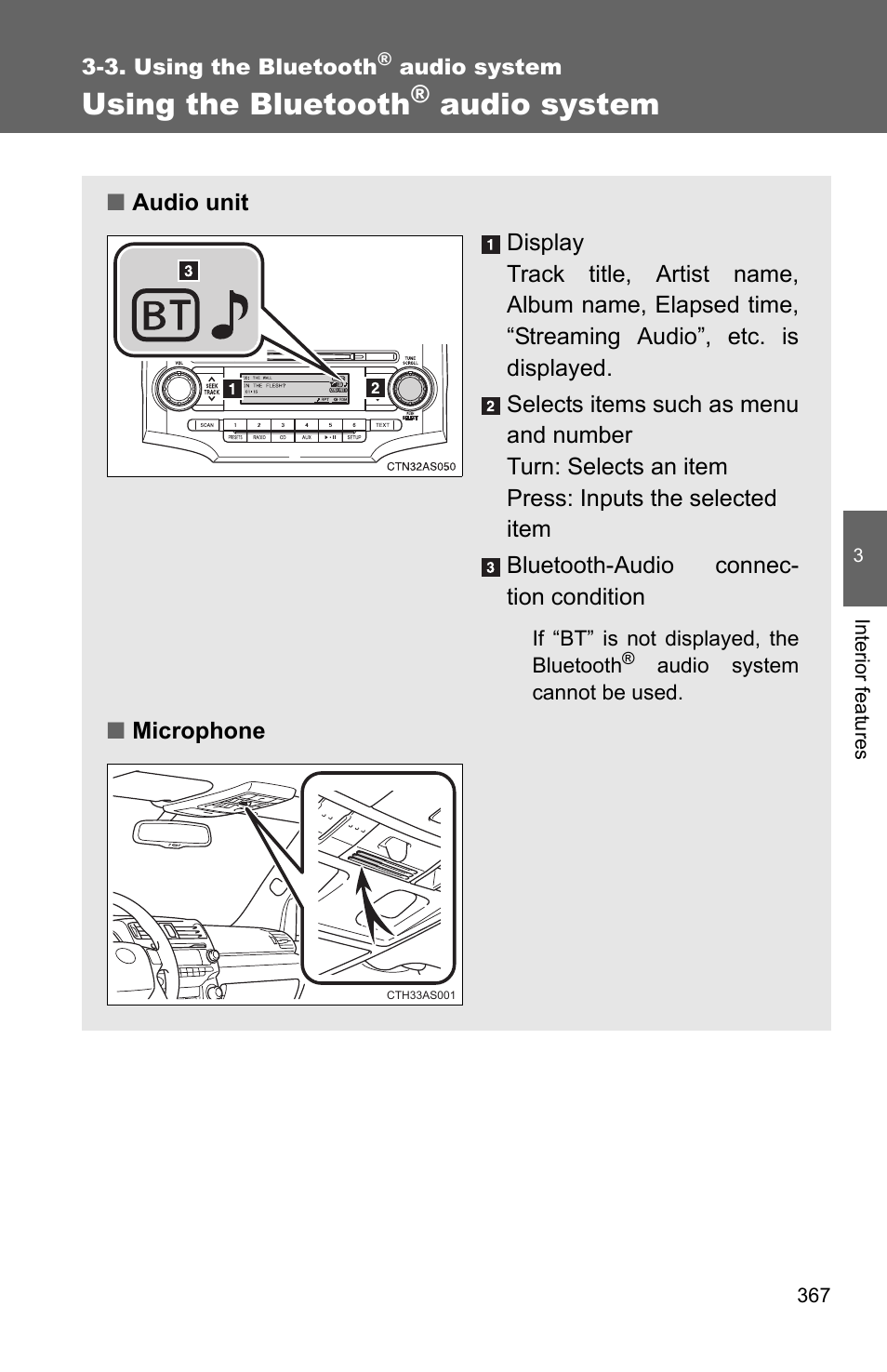 P. 367, Using the bluetooth, Audio system | TOYOTA 2011 4Runner User Manual | Page 389 / 697