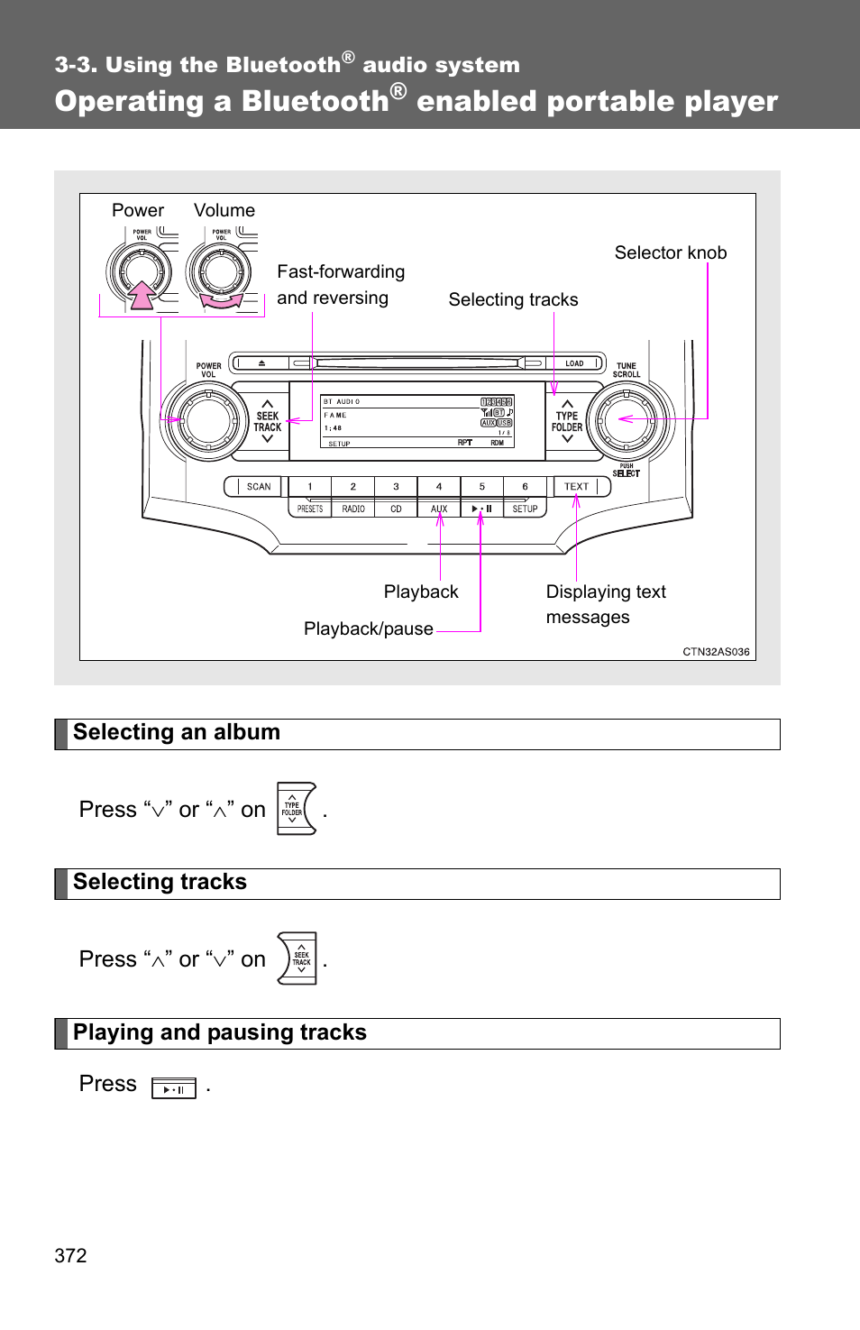 P. 372, Operating a bluetooth, Enabled portable player | TOYOTA 2011 4Runner User Manual | Page 394 / 697