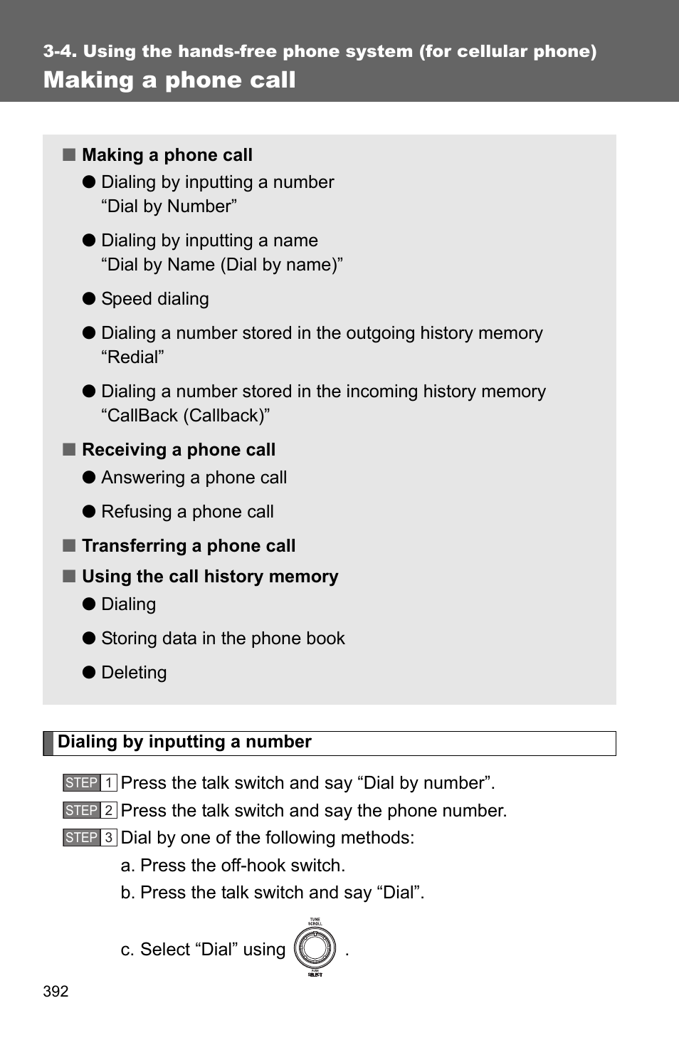 P. 392, Making a phone call | TOYOTA 2011 4Runner User Manual | Page 414 / 697