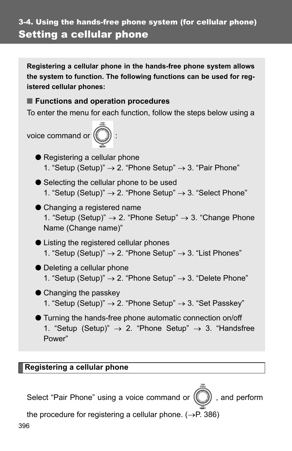 P. 396, Setting a cellular phone | TOYOTA 2011 4Runner User Manual | Page 418 / 697