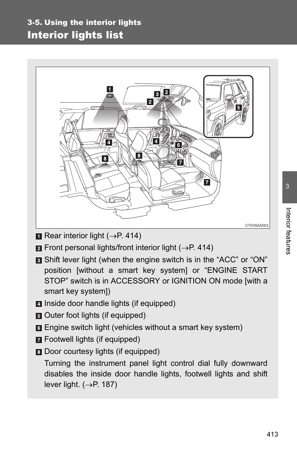 Sec_03_05, Interior lights list | TOYOTA 2011 4Runner User Manual | Page 435 / 697