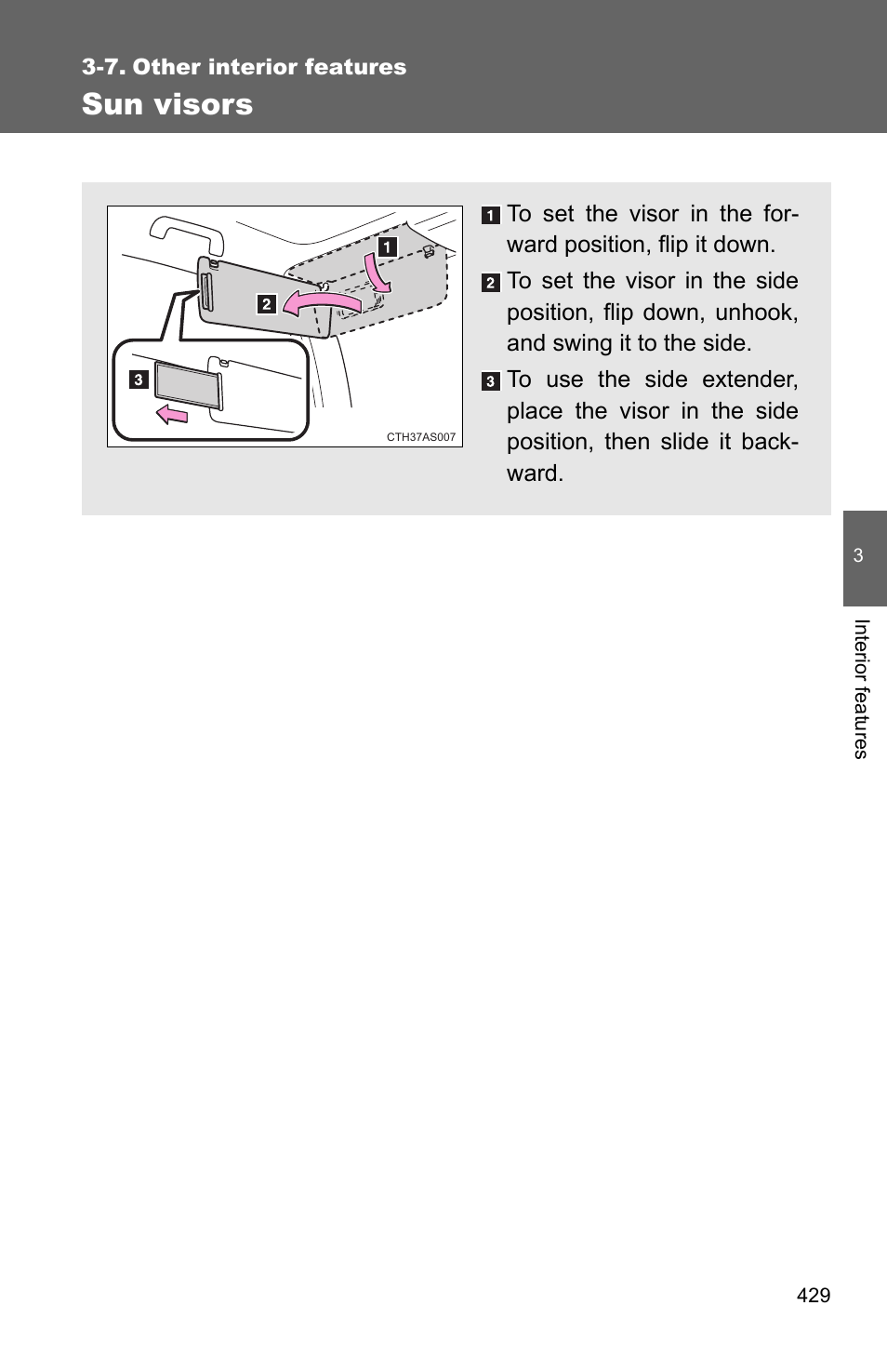 Sec_03_07, Sun visors | TOYOTA 2011 4Runner User Manual | Page 451 / 697