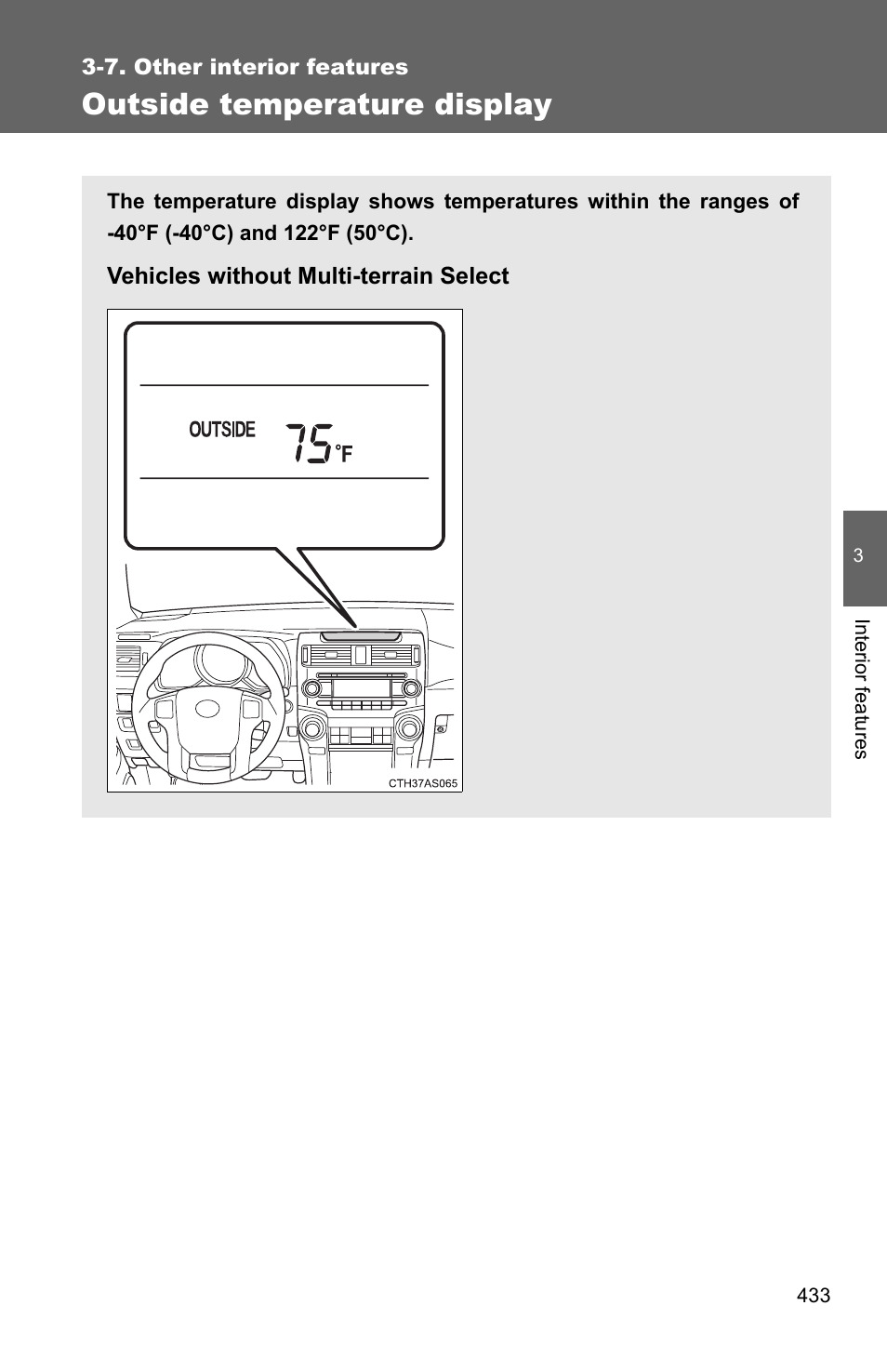 Outside temperature display | TOYOTA 2011 4Runner User Manual | Page 455 / 697