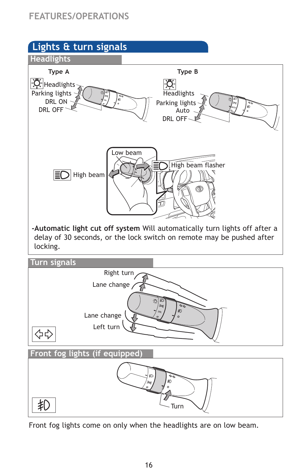 Lights & turn signals, Features/operations | TOYOTA 2011 4Runner User Manual | Page 46 / 697