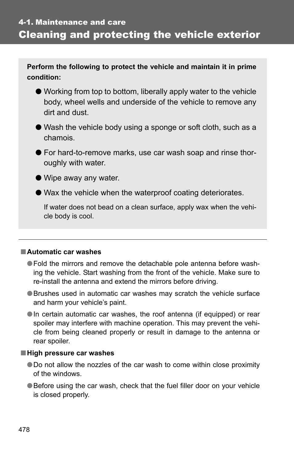 Sec_04_01, Cleaning and protecting the vehicle exterior | TOYOTA 2011 4Runner User Manual | Page 499 / 697