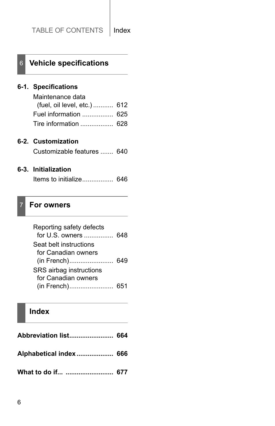 Vehicle specifications, For owners index | TOYOTA 2011 4Runner User Manual | Page 5 / 697