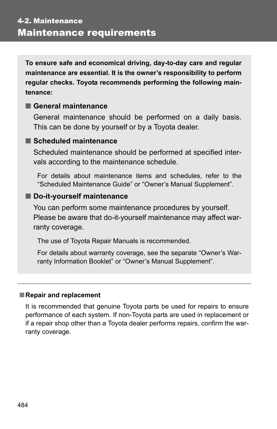 Sec_04_02, Maintenance requirements | TOYOTA 2011 4Runner User Manual | Page 505 / 697