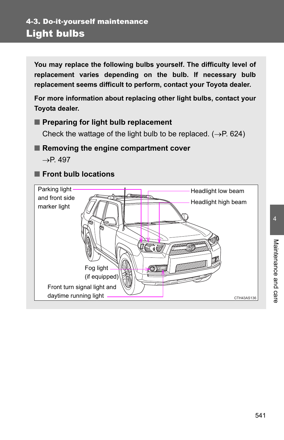 P. 541), Light bulbs | TOYOTA 2011 4Runner User Manual | Page 562 / 697