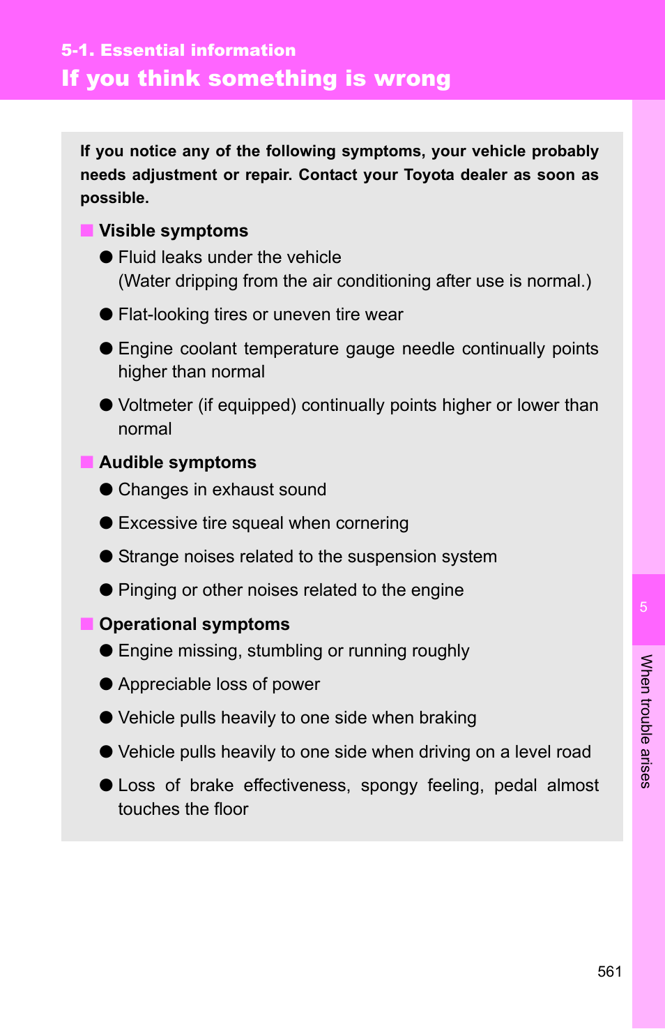 If you think something is wrong | TOYOTA 2011 4Runner User Manual | Page 581 / 697