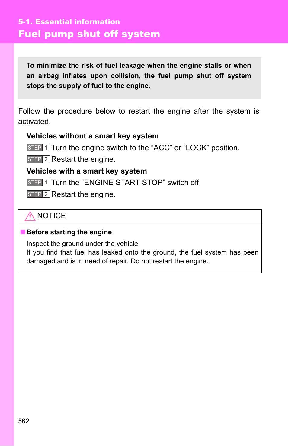 Fuel pump shut off system | TOYOTA 2011 4Runner User Manual | Page 582 / 697