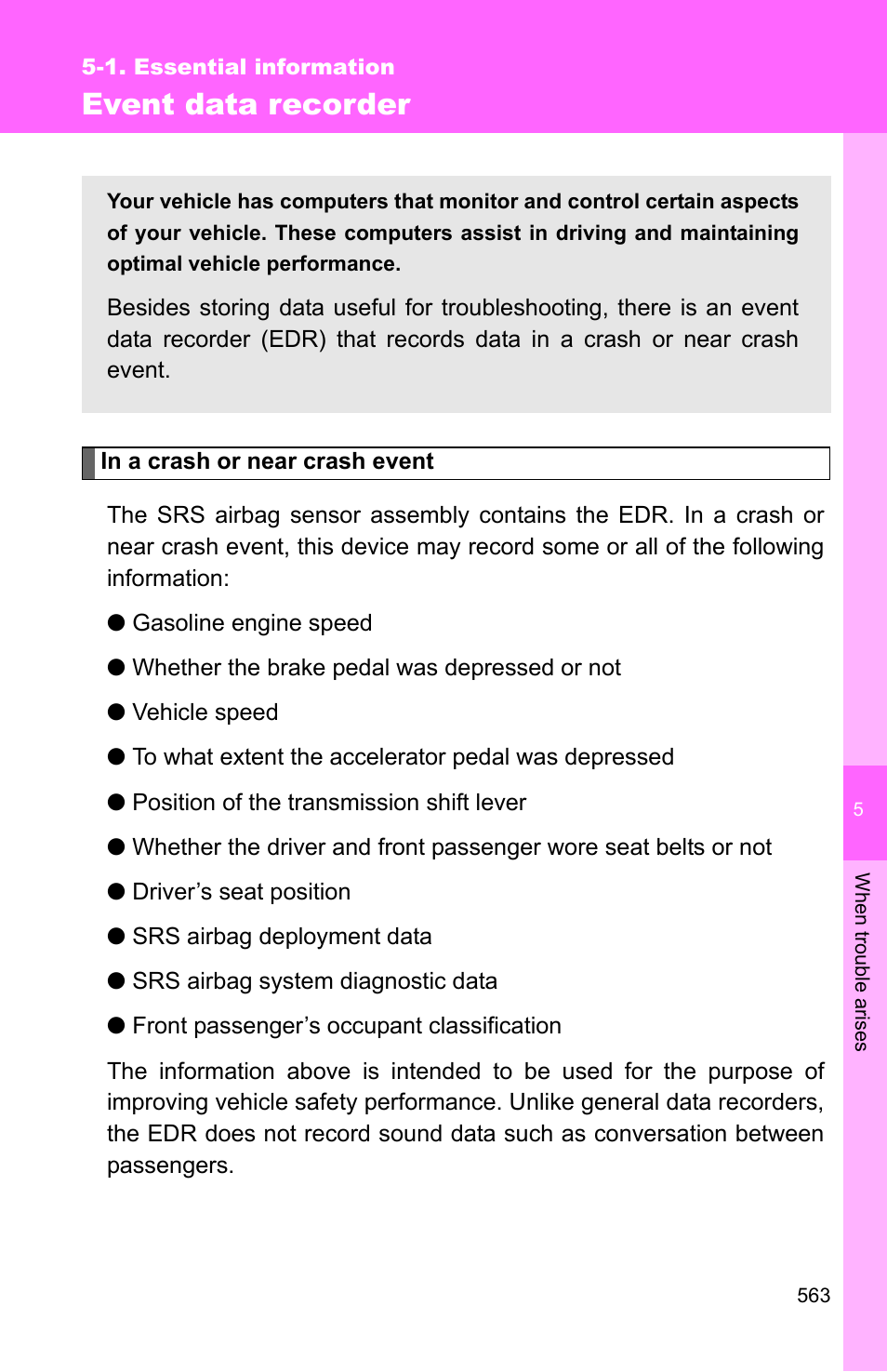 Event data recorder | TOYOTA 2011 4Runner User Manual | Page 583 / 697