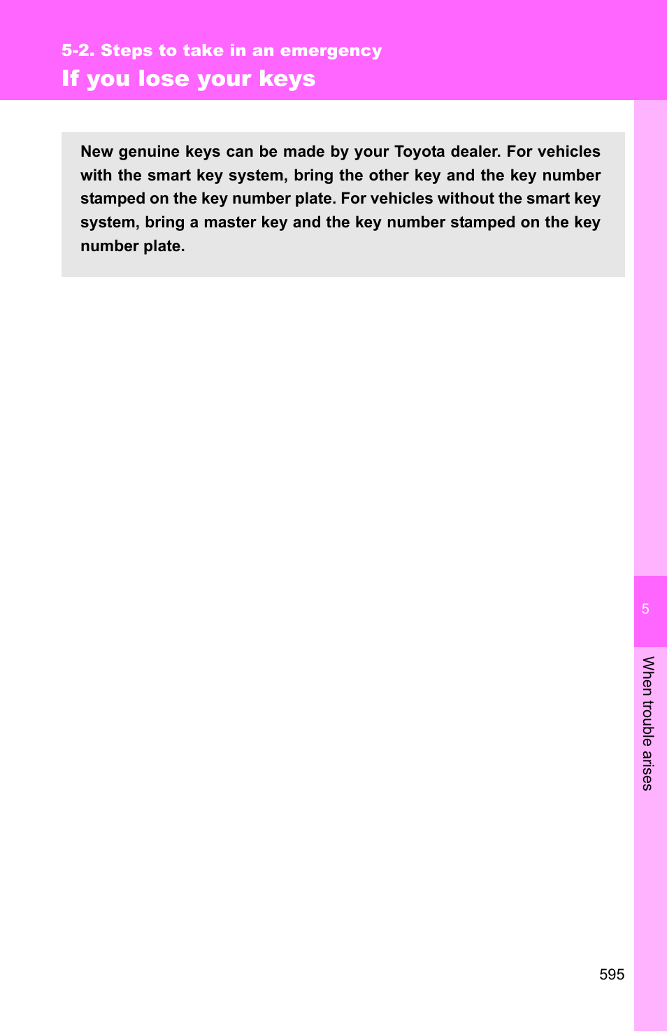 If you lose your keys | TOYOTA 2011 4Runner User Manual | Page 615 / 697