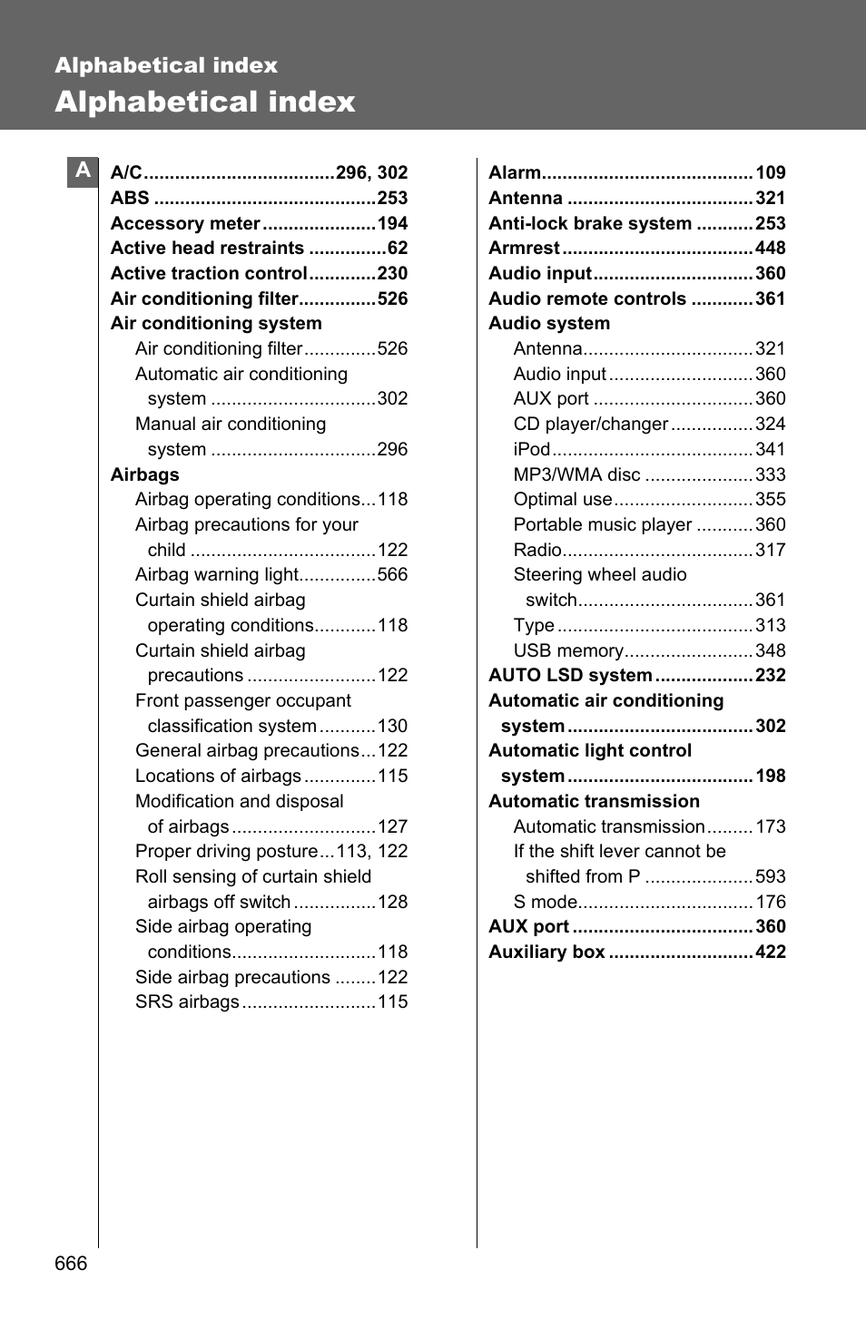 Alphabetical index | TOYOTA 2011 4Runner User Manual | Page 683 / 697