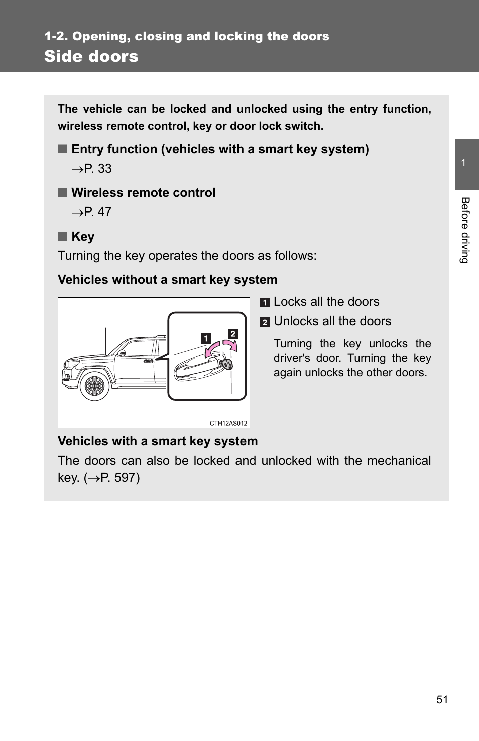 Side doors | TOYOTA 2011 4Runner User Manual | Page 76 / 697