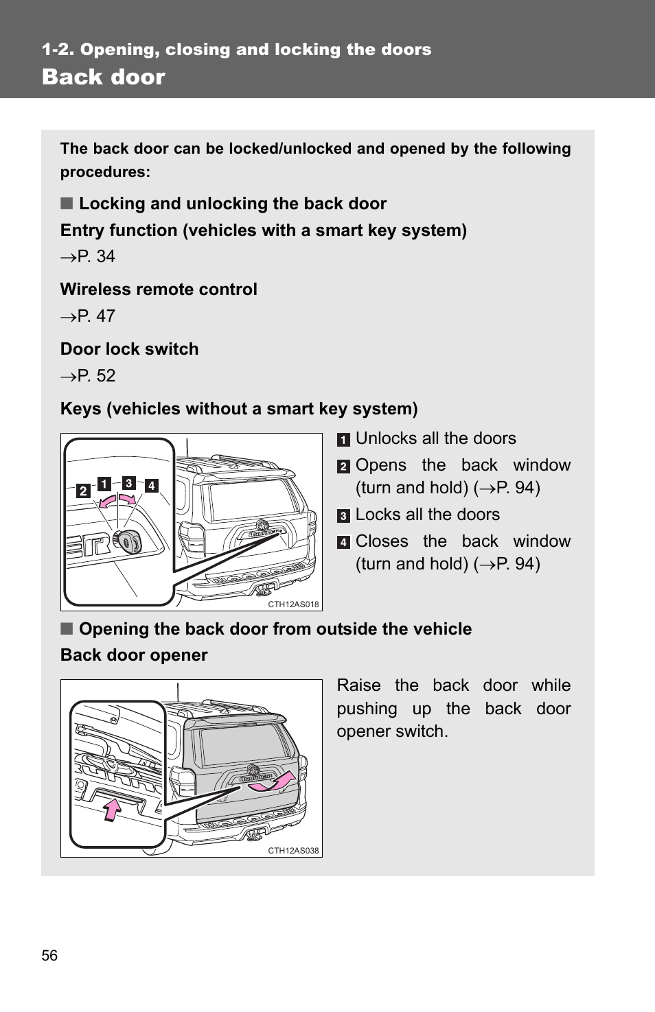 Back door | TOYOTA 2011 4Runner User Manual | Page 81 / 697