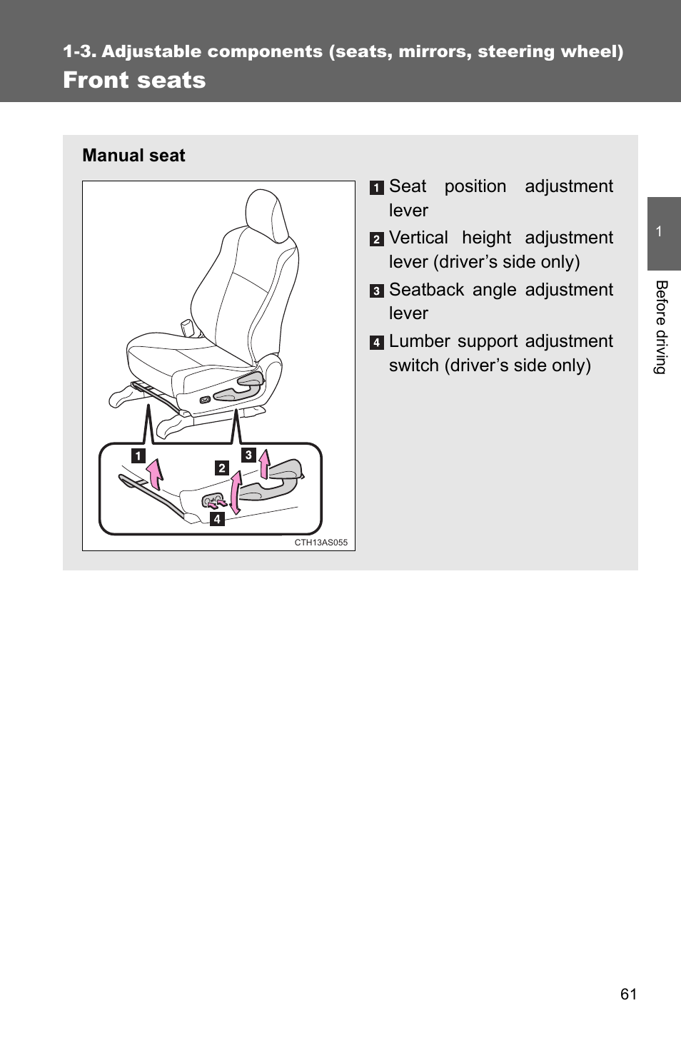 Sec_01-03, Front seats | TOYOTA 2011 4Runner User Manual | Page 86 / 697