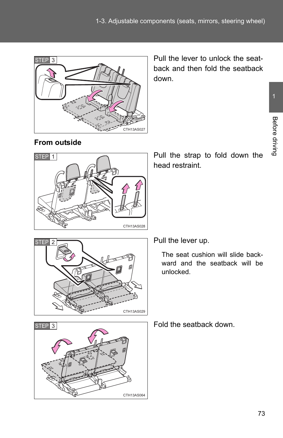 Fold the seatback down | TOYOTA 2011 4Runner User Manual | Page 98 / 697