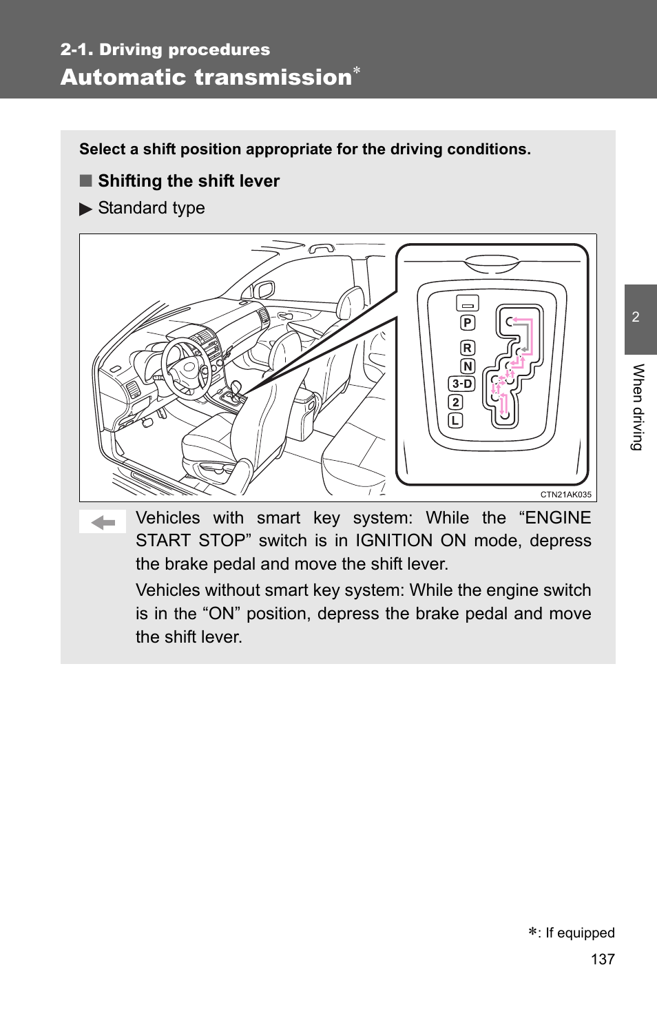 P. 137), Automatic transmission | TOYOTA 2011 Corolla User Manual | Page 160 / 524