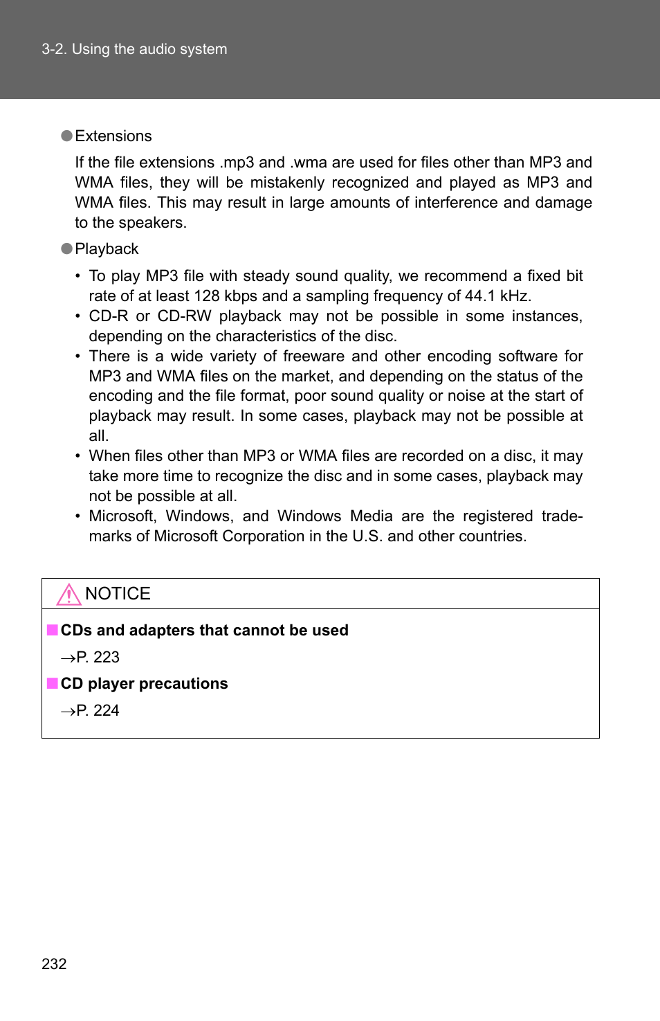 TOYOTA 2011 Corolla User Manual | Page 233 / 524