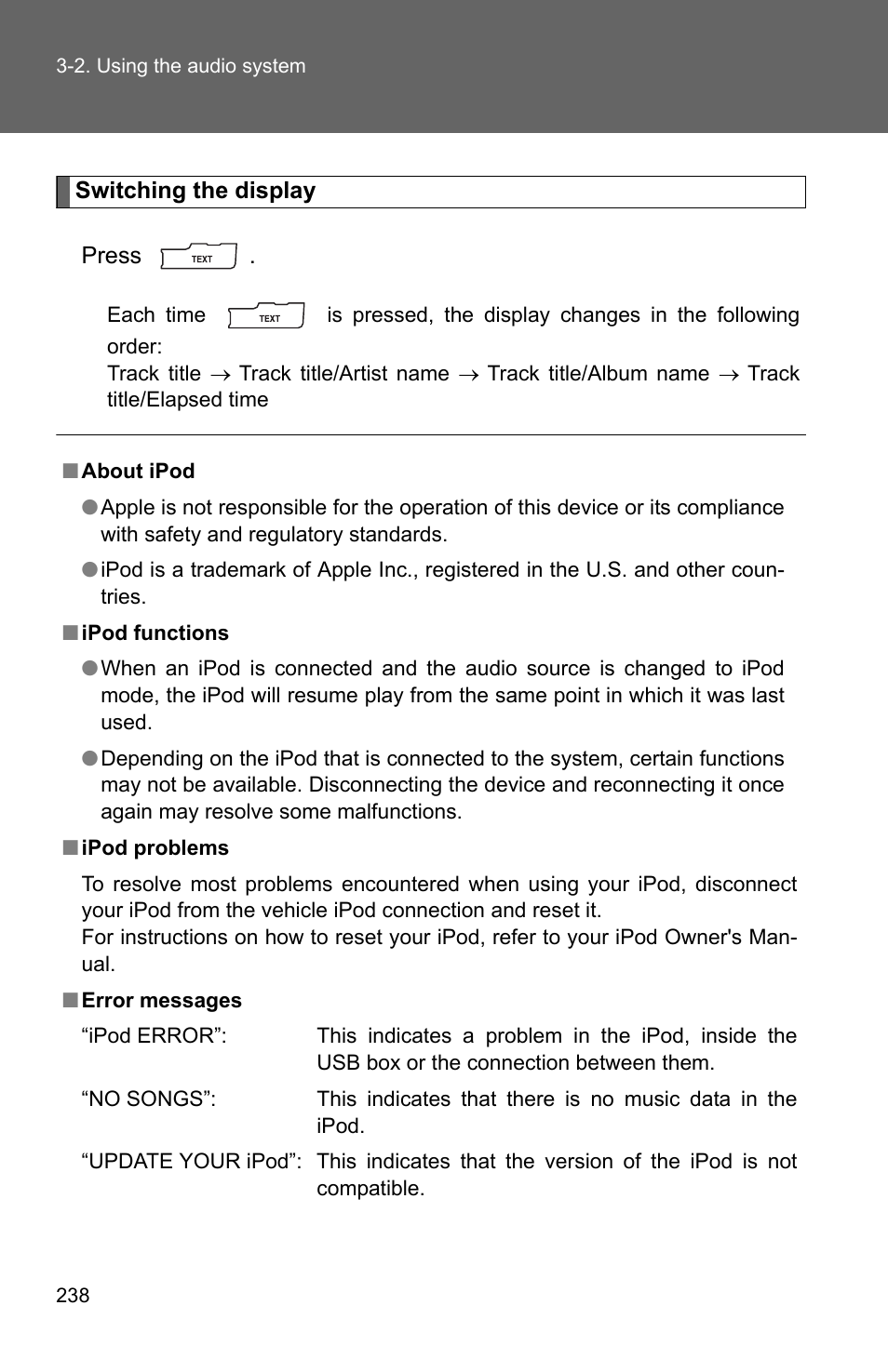 TOYOTA 2011 Corolla User Manual | Page 239 / 524