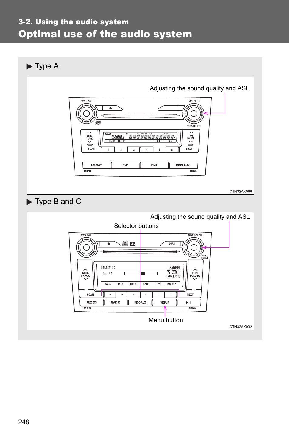 P. 248, Optimal use of the audio system | TOYOTA 2011 Corolla User Manual | Page 249 / 524