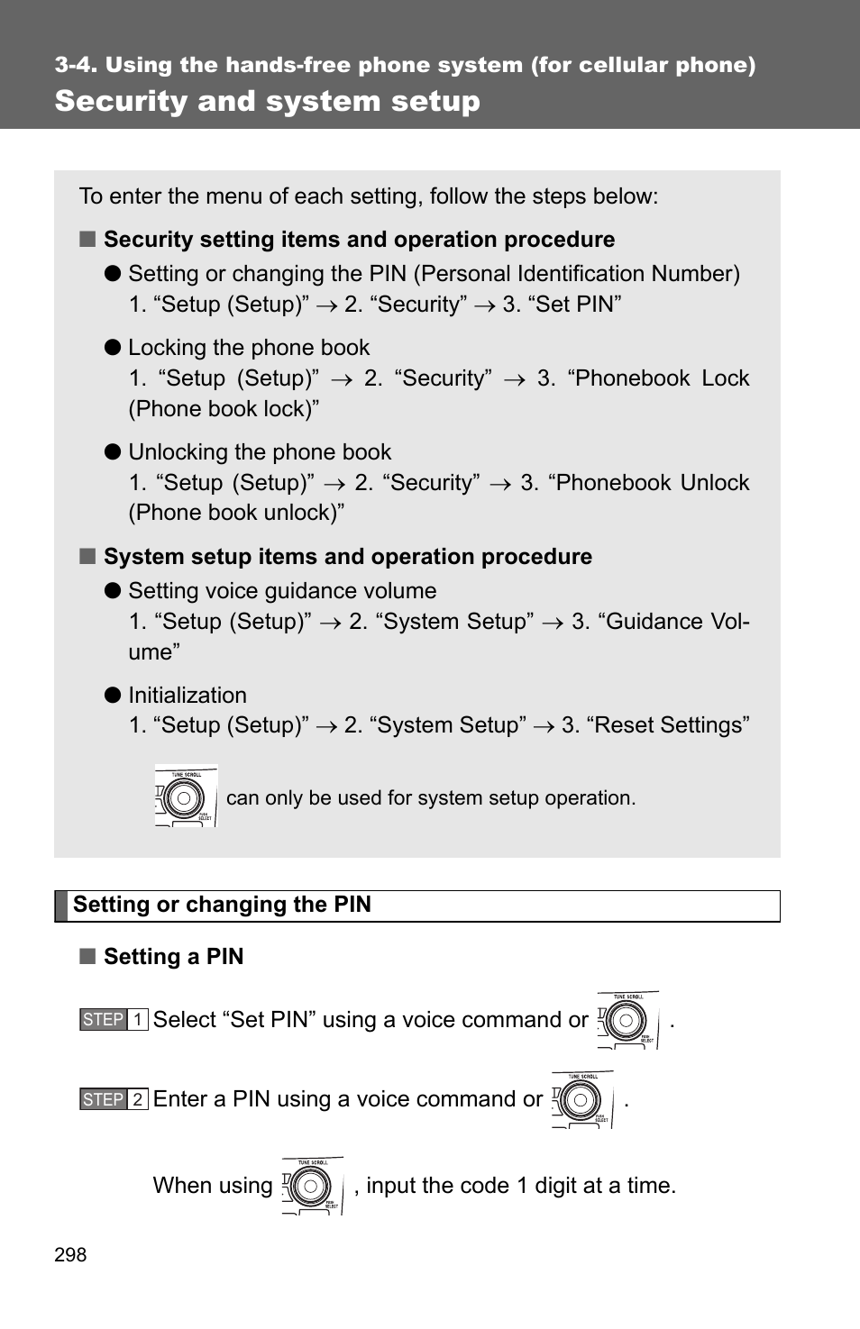 P. 298, Security and system setup | TOYOTA 2011 Corolla User Manual | Page 299 / 524