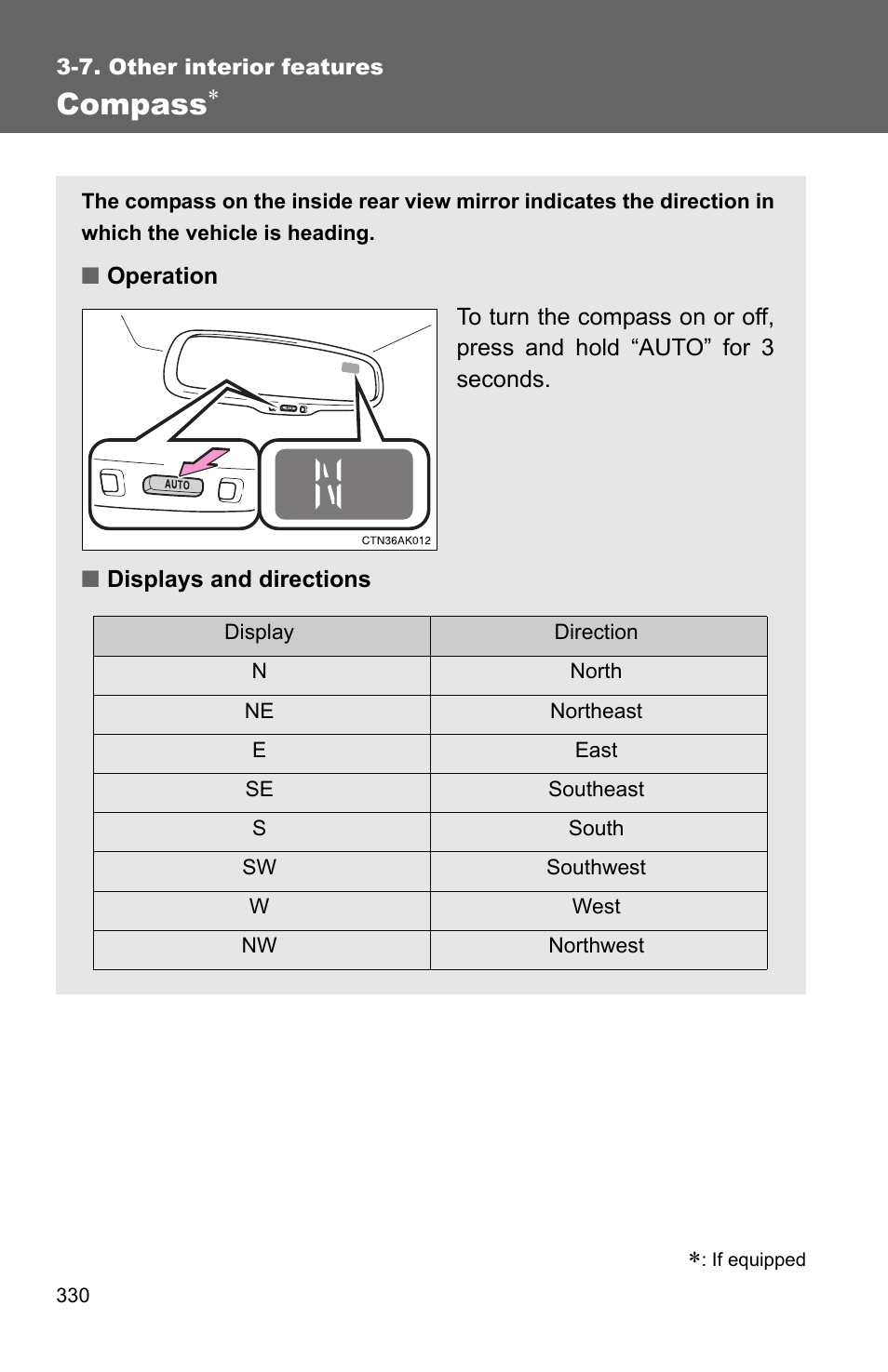 Compass | TOYOTA 2011 Corolla User Manual | Page 331 / 524