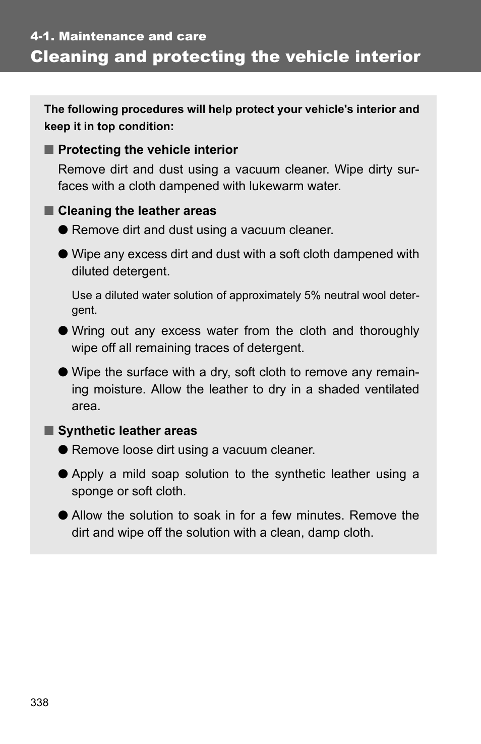 Cleaning and protecting the vehicle interior | TOYOTA 2011 Corolla User Manual | Page 338 / 524