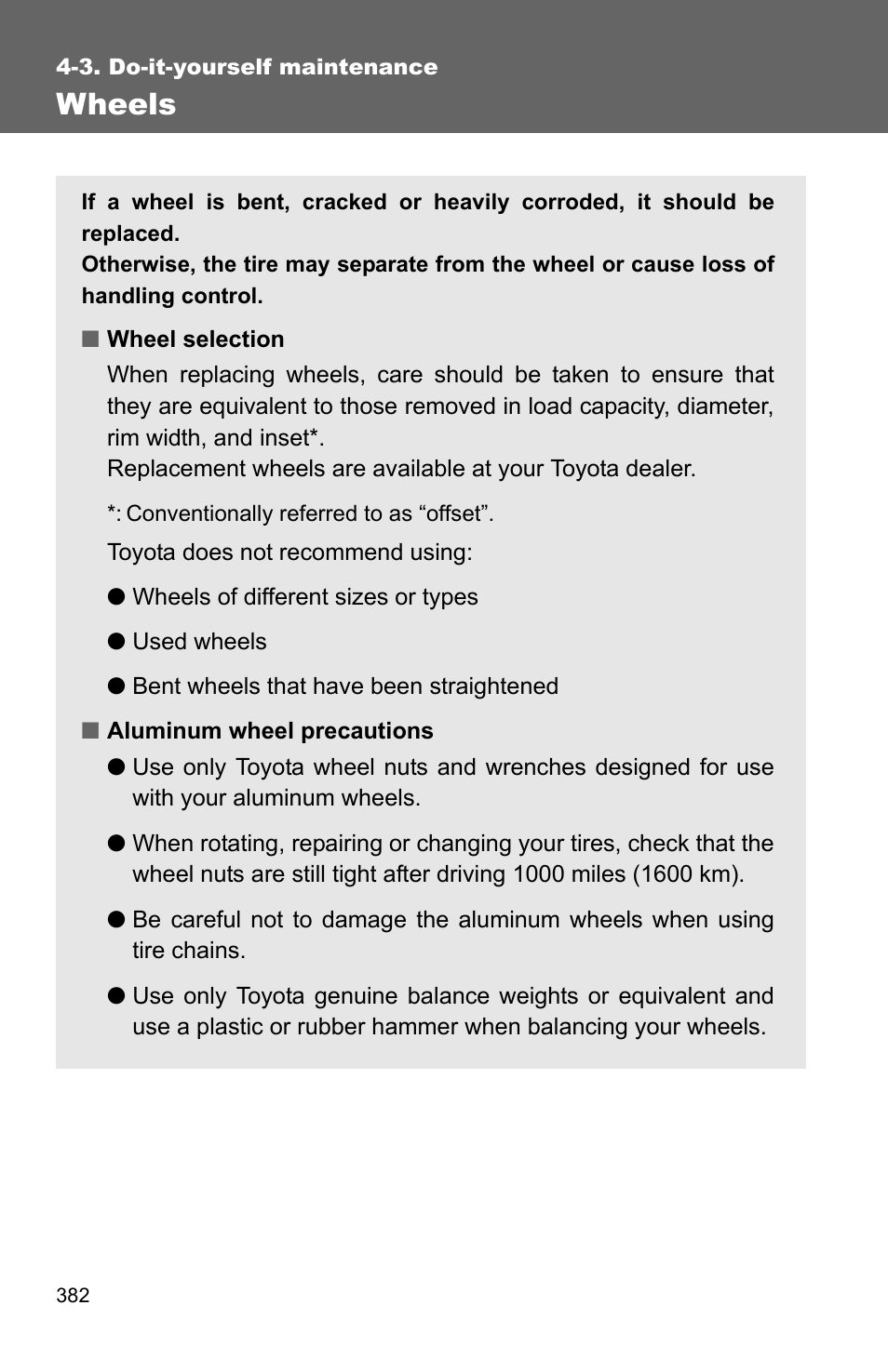 Wheels | TOYOTA 2011 Corolla User Manual | Page 383 / 524