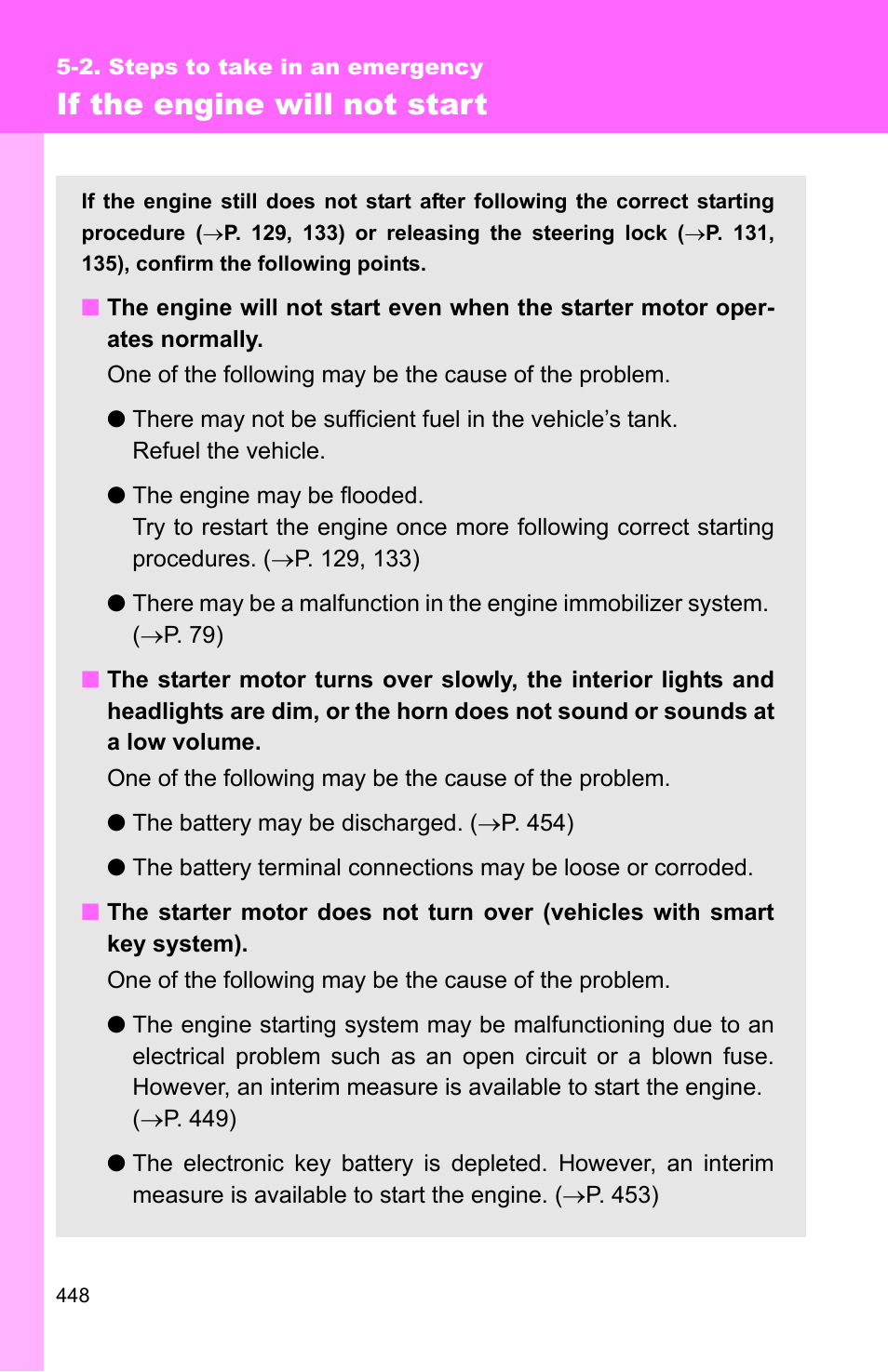 If the engine will not start | TOYOTA 2011 Corolla User Manual | Page 448 / 524