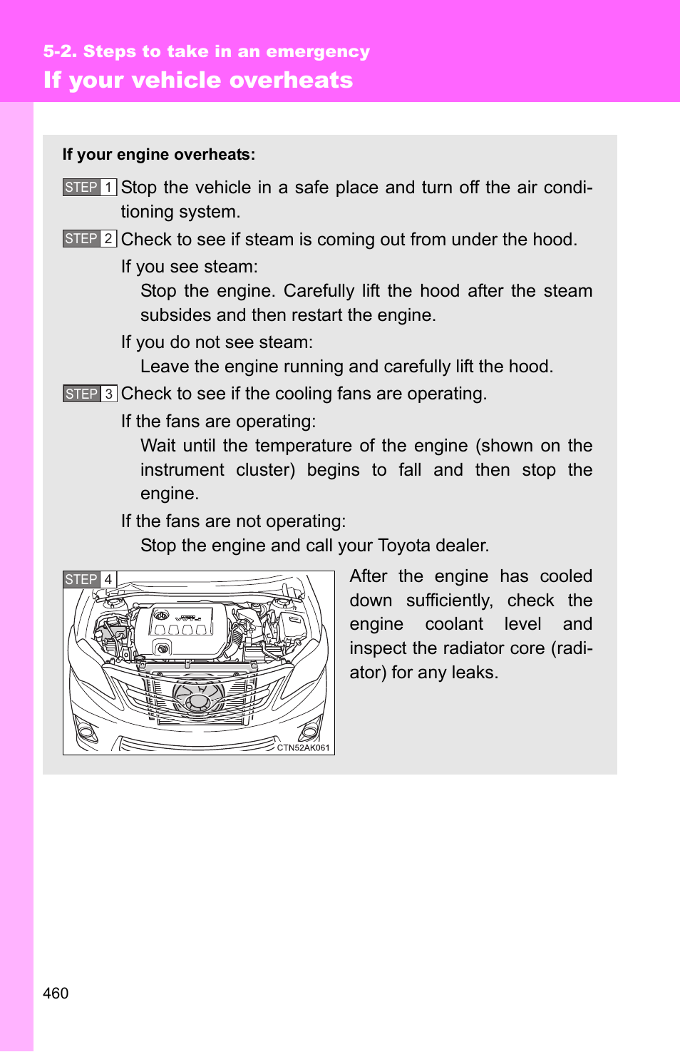 If your vehicle overheats | TOYOTA 2011 Corolla User Manual | Page 460 / 524