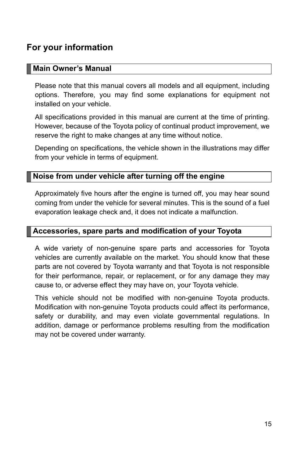 Forward, For your information | TOYOTA 2011 Corolla User Manual | Page 6 / 524