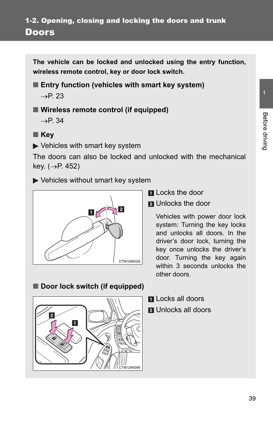 Doors | TOYOTA 2011 Corolla User Manual | Page 63 / 524