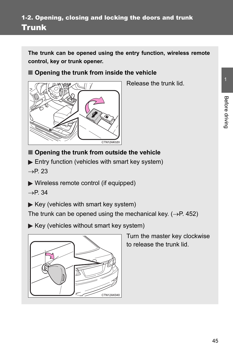 Trunk | TOYOTA 2011 Corolla User Manual | Page 69 / 524