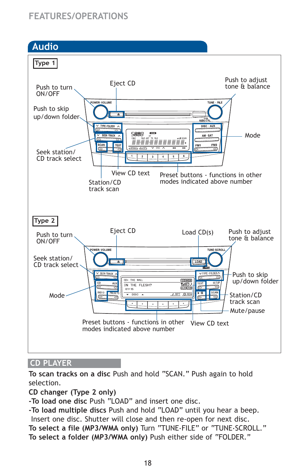 Audio, Features/operations, Cd player | TOYOTA 2011 Camry HV User Manual | Page 12 / 519