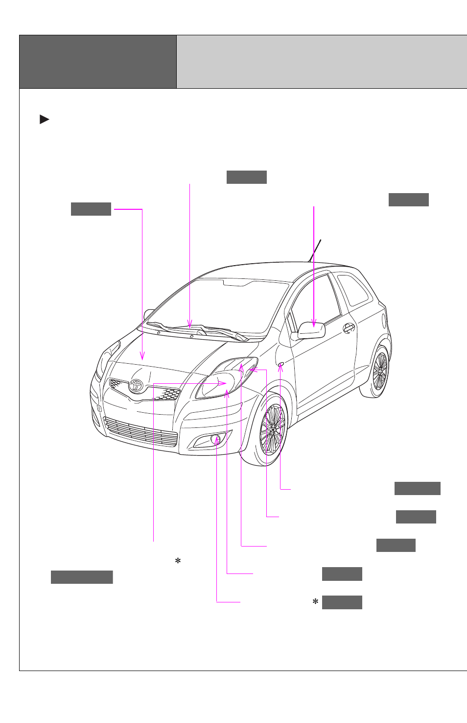 Pictorial index exterior, Pictorial index, Exterior | TOYOTA 2011 Yaris Hatchback User Manual | Page 8 / 428